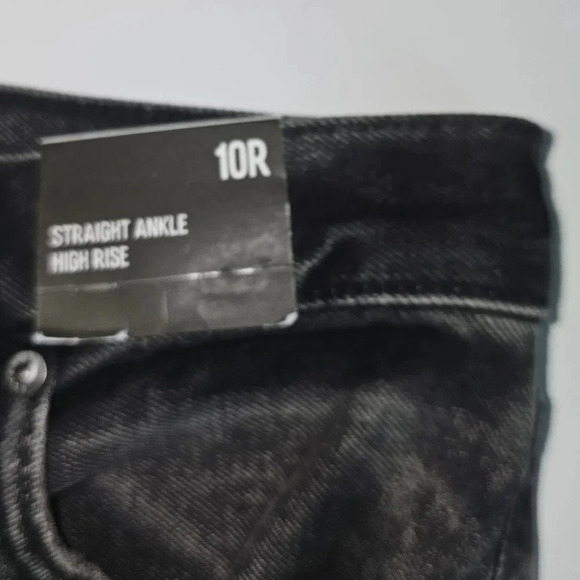 High Waisted Black Ripped Straight Ankle Jeans - Picture 4 of 9